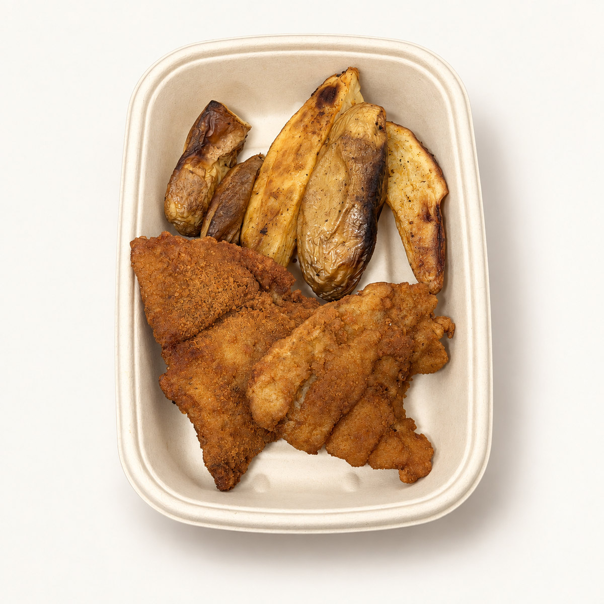 Fish escalope & potato wedges